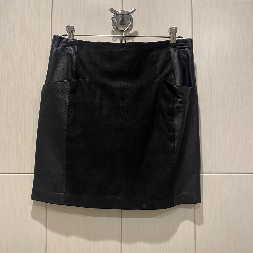 Nanette Lepore, genuine black leather and suede mini skirt